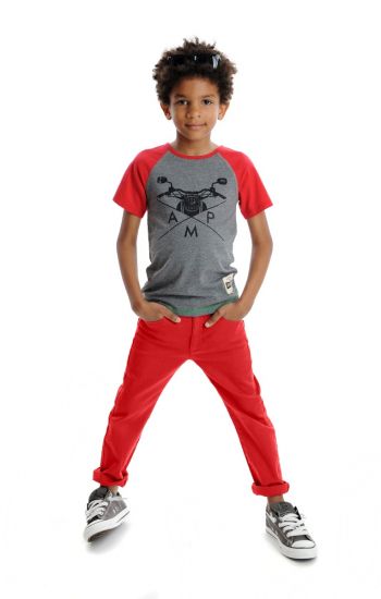 T-skjorte - Skater Raglan, Grå & rød
