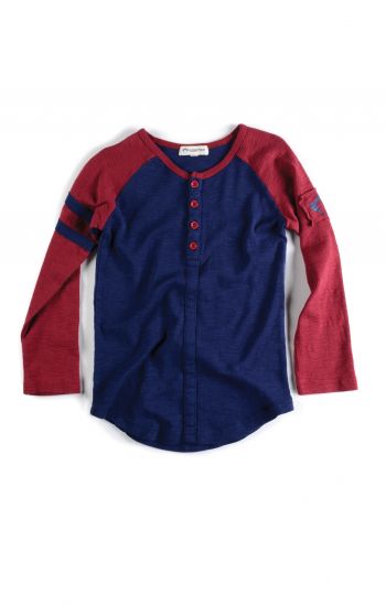 Langermet trøye - Baseball Henley Galaxy, Mini, Blå & rust rød