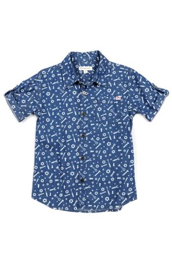 Kortermet skjorte - Toolbox Pattern Shirt, blå mønstret