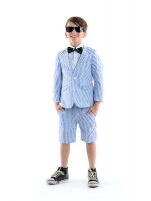 Sommerdress - Fine Tailoring Seersucker Shorts Suit, Blå & hvit stripet