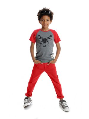 T-skjorte - Skater Raglan, Grå & rød